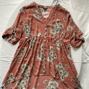 Torrid Lexie - Dusty Pink Floral Chiffon Hi-Lo Babydoll Tunic Size 1 New W/O Tag